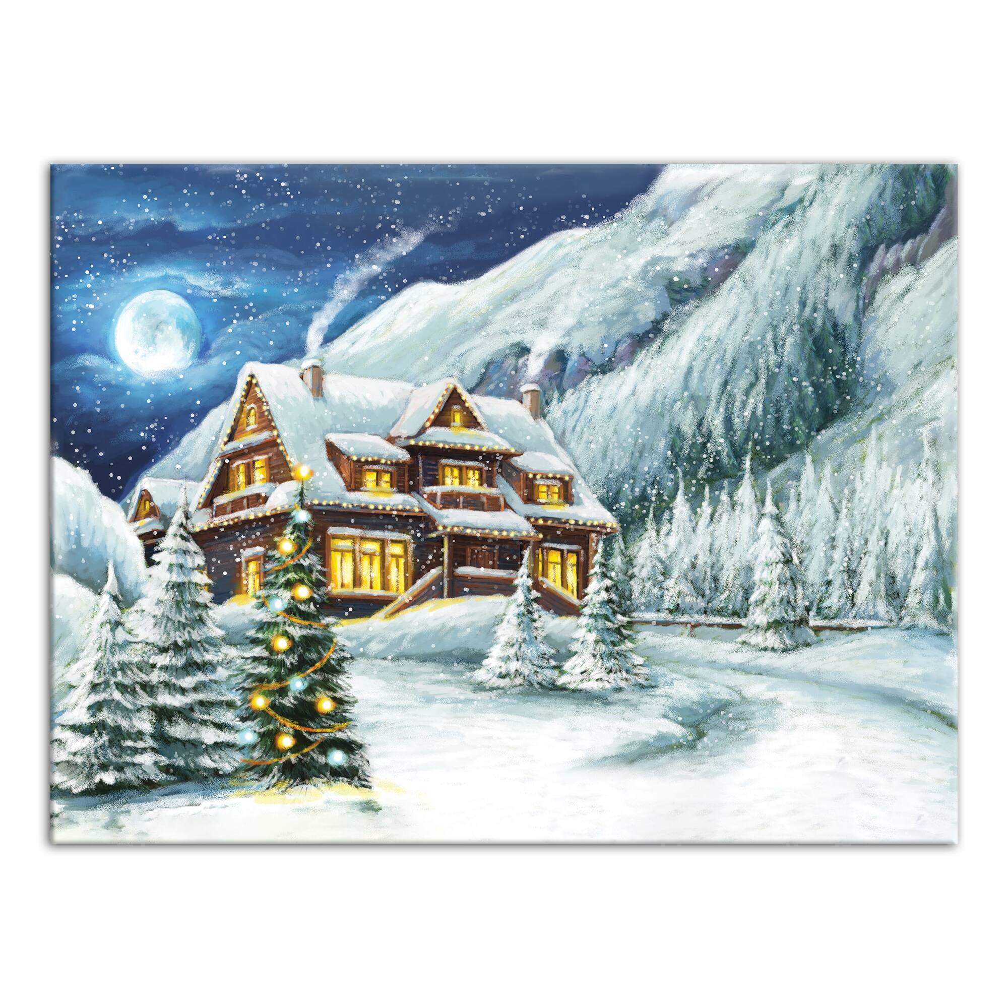 Cabin In The Mountains 40x30 Canvas Wall Art